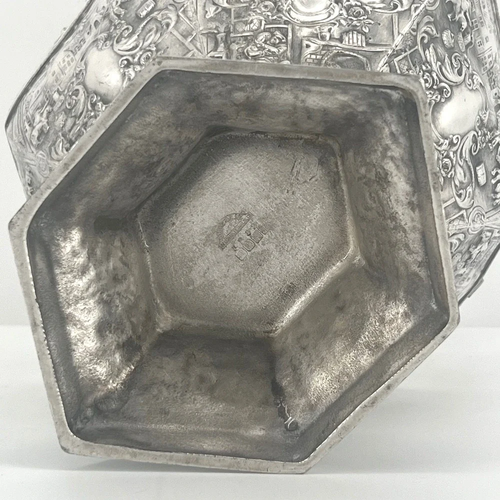 International Silver Co Antique Wedding Basket Silverplate Repousse Ornate Tall